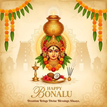 Bonalu Celebration Poster With Golden Bonam