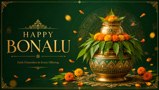 Elegant Bonalu Celebration Banner With Floral Accents