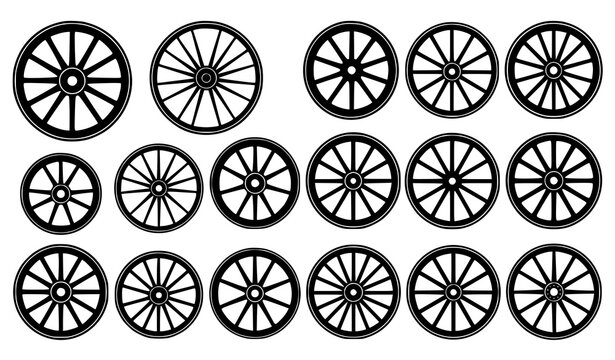 Premium Wooden Wagon Wheel Vector Collection With Antique Cart Wheel Icons