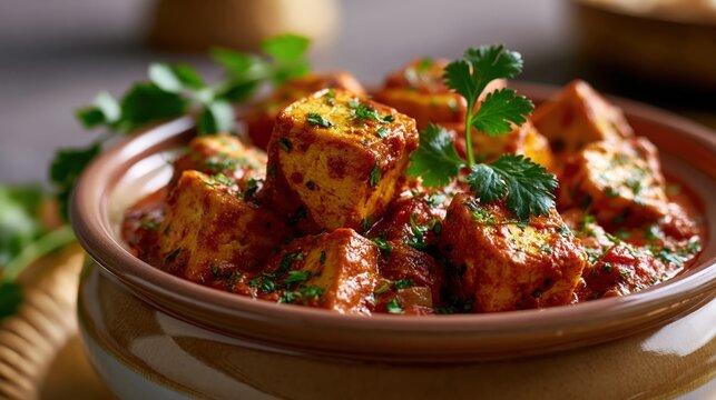tofu tikka masala, creamy indian tomato curry with grilled tofu