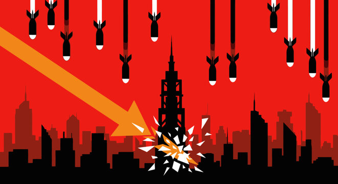 City Skyline with Falling Objects.