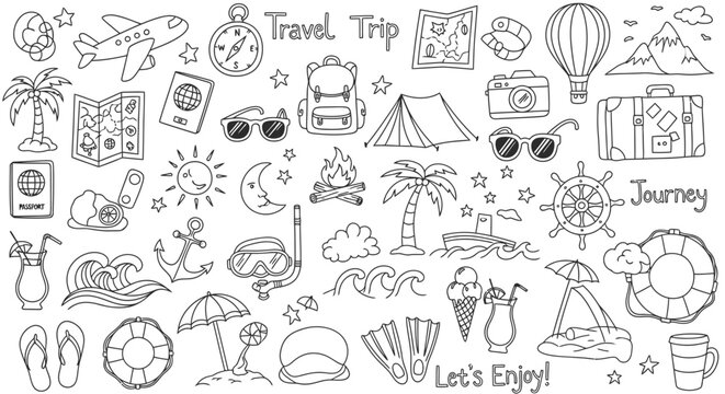 Travel and vacation icons and symbols.