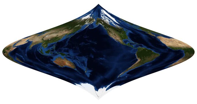 World Map in Foucaut Projection. Animated longitude shift and rotation. Detailed physical Earth view. June View. Elements of this video furnished by NASA.