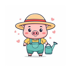 Obraz premium Cute cartoon girl with bucket and hat