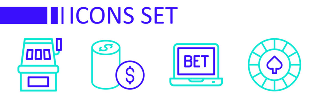 Set line Casino chips, Online sports betting, with dollar and Slot machine icon. Vector