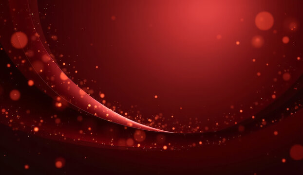 yellow glowing transparent wavy lines on a red background blurred sparkles, abstract background