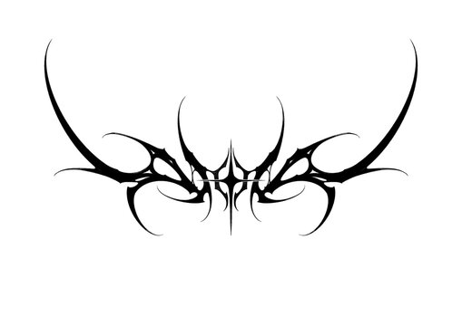 Abstract tattoo-inspired lettering and tribal sigil collection featuring ornamental blackwork elements, gothic calligraphy, decorative symbols, symmetrical line art, and dark aesthetic designs isolate