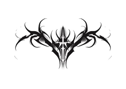 Abstract tattoo-inspired lettering and tribal sigil collection featuring ornamental blackwork elements, gothic calligraphy, decorative symbols, symmetrical line art, and dark aesthetic designs isolate