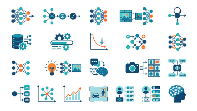 Neural network and machine learning concepts featuring deep learning structures model training algorithms and computer vision