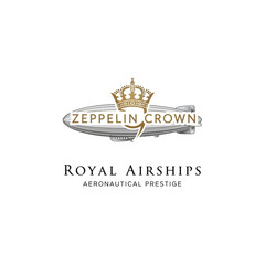Royal airship zeppelin logo with crown for premium aeronautical brand. © Lumivault
