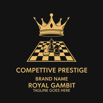 Royal Gambit gold chess board logo with crown and competitive prestige text.