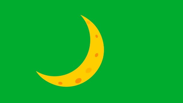 2d animation Full moon planet globe sphere rotating on clear background space orbit layout animation on green screen. Astronomical cosmic satellite model with bright shiny yellow crater surface