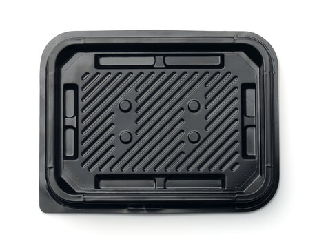 Empty black plastic disposable packaging food tray