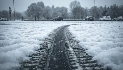 Naklejka premium snowy parking lot tire mark