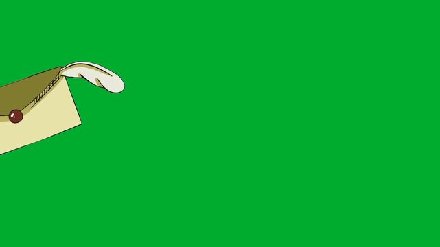 2d animation Envelope flying wings soaring upwards in perspective view angle frame animation on green screen. Vintage paper letter document container for secret messages, notes or invitations
