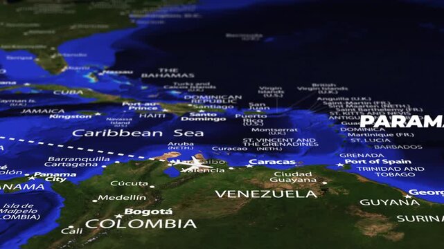 Flight From Mexico City MEXICO to Paramaribo SURINAME with flag pins
