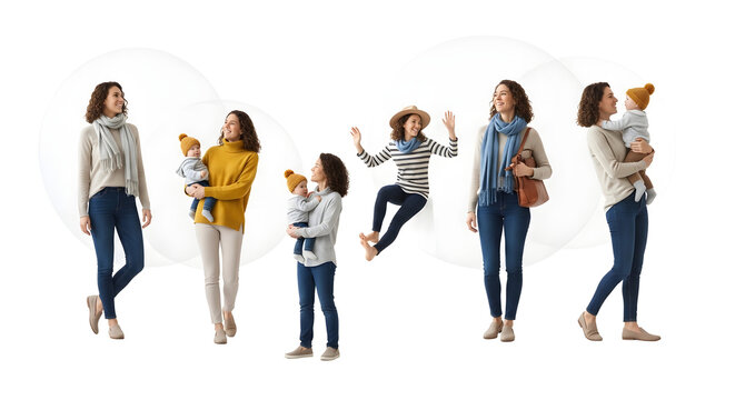 Motherhood journey with a baby, showcasing different stages and emotions