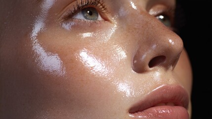 Fototapeta premium Close up of a face with radiant skin illuminated by soft natural light
