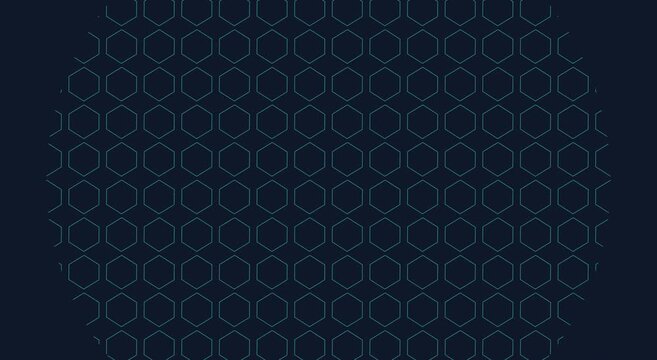 Abstract hexagonal grid motion animation background, with pulsing digital, light effect