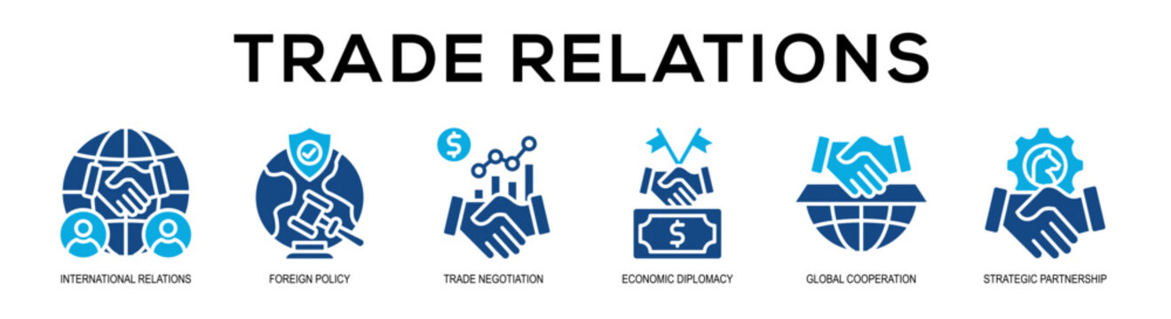 Glyphcolor - Trade Relations web banner vector illustration concept