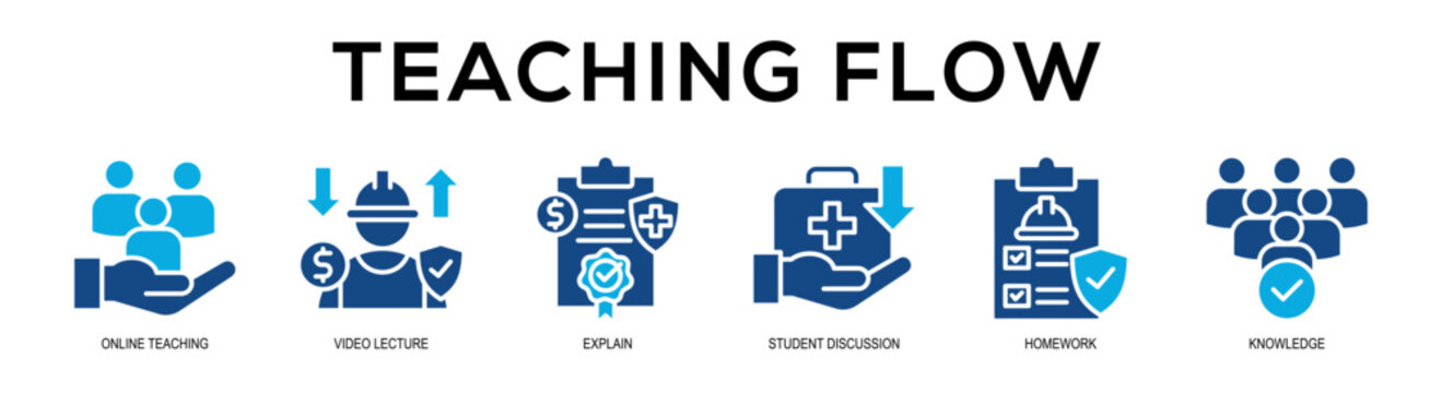 Glyphcolor - Teaching Flow web banner vector illustration concept