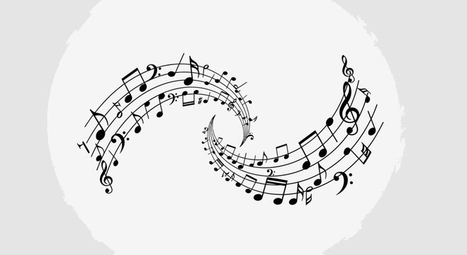 Abstract Musical Notes Swirl Background