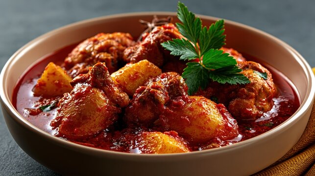 chicken vindaloo, spicy indian curry with tender chicken