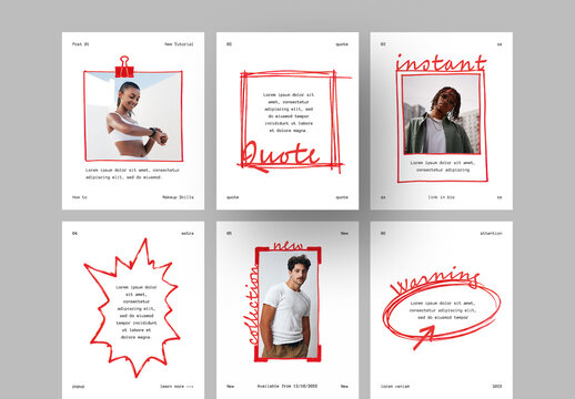 Social Media Set with Red Sketch Frames