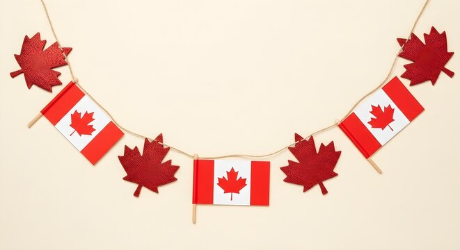 Canada day garland with maple leaf accents on neutral background festive patriotic decoration