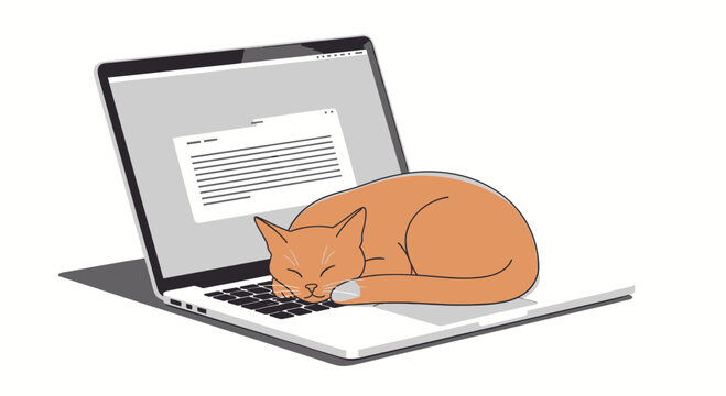 An orange cat sleeps curled up on an open laptop keyboard indoors.