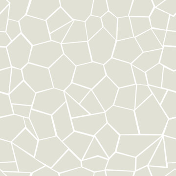 Modern Seamless Voronoi Pattern featuring Interconnecting Irregular Geometric Shapes, Creating a Subtle Abstract Tileable Background in Soft Beige and White Tones