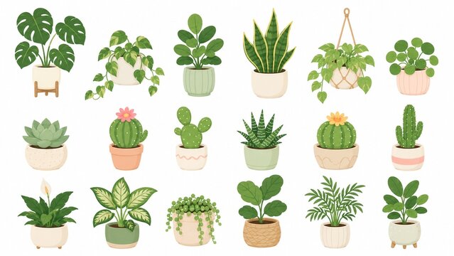 観葉植物アイコンセット（モンステラ・サボテン・多肉植物・ポトス）