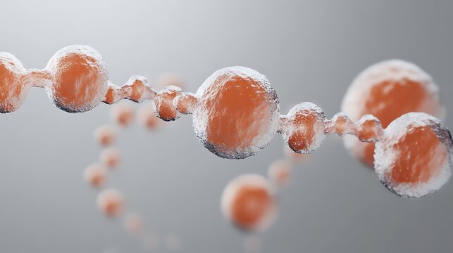 Cell division process in mitosis with chromosomes separating in microscopic close-up