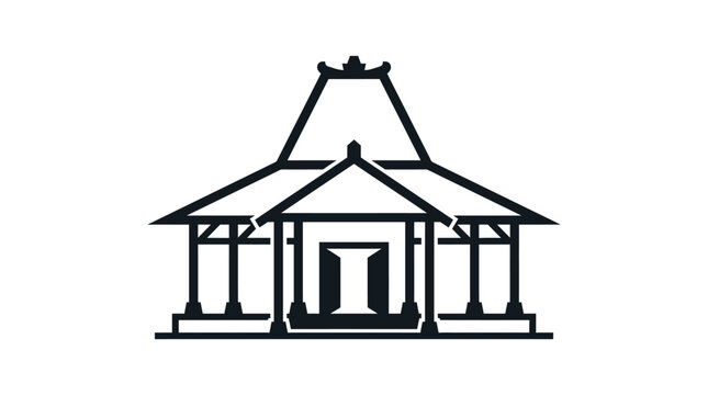 Traditional Javanese Joglo house outline icon, minimalist architectural design, Indonesian culture symbol