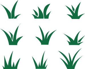 Fototapeta premium Collection of various stylized green grass tufts and lawn blades perfect for nature themed graphic design elements