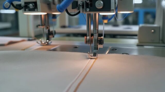Automated textile needle moving on material for factory automation marketing ads