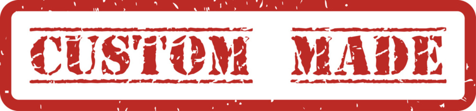 A distinct red rubber stamp displays the text CUSTOM MADE with a textured effect on a clean background