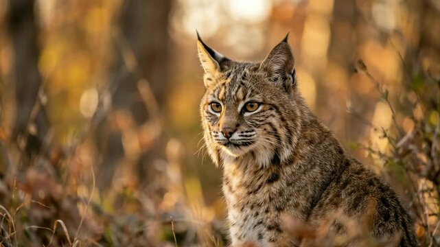 bobcat in yellowstone national park usa forest close up golden light video