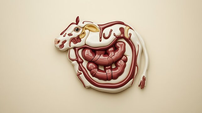 Detailed anatomical illustration of cow digestive system organs on white background