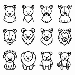 Obraz premium Set of cute animal icons in minimalist line art style including lions tigers bears and cats for logo design.