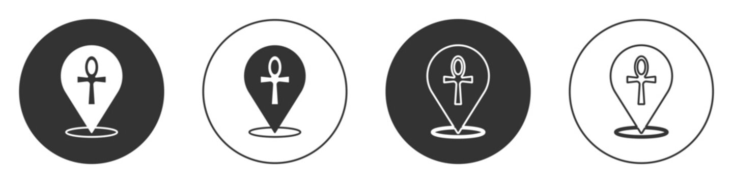 Black Cross ankh icon isolated on white background. Egyptian word for life or symbol of immortality. Circle button. Vector