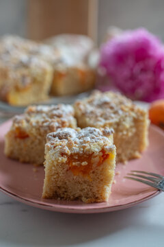 home made apricot cake with sweet almond streusel