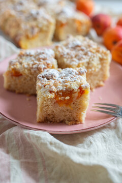 home made apricot cake with sweet almond streusel