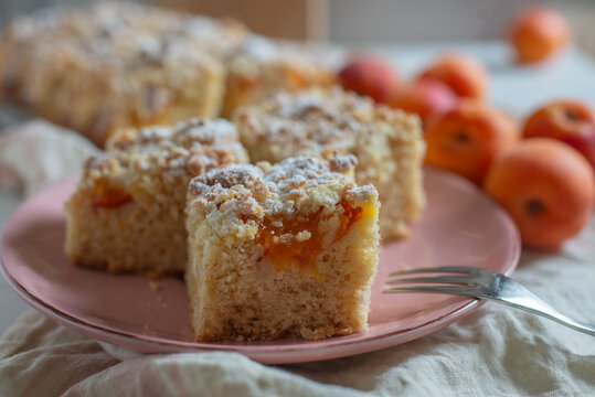 home made apricot cake with sweet almond streusel