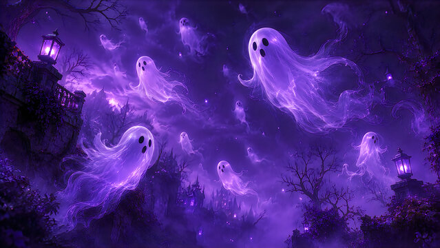 Ghosts Floating in Purple Fog