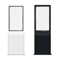 Touch screen self-service digital kiosk isolated. White, black. 3d mockup. Floor interactive display stand. Touchscreen LED LCD monitor panel. Realistic vector mock-up. Template for design © JAYANNPO