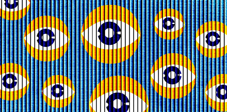 abstract blue stripes with mystical eye pattern surreal background