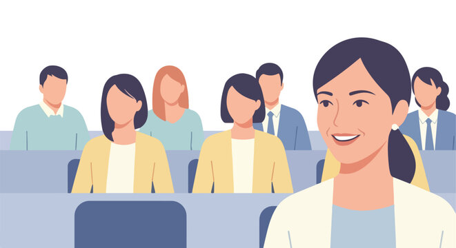Diverse audience listens attentively in a conference hall