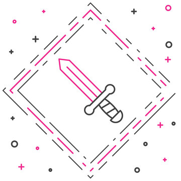 Line Medieval sword icon isolated on white background. Medieval weapon. Colorful outline concept. Vector