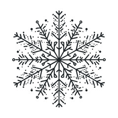 Obraz premium Detailed black and white snowflake illustration featuring intricate patterns and small dots, perfect for winter holiday season designs and decorations.